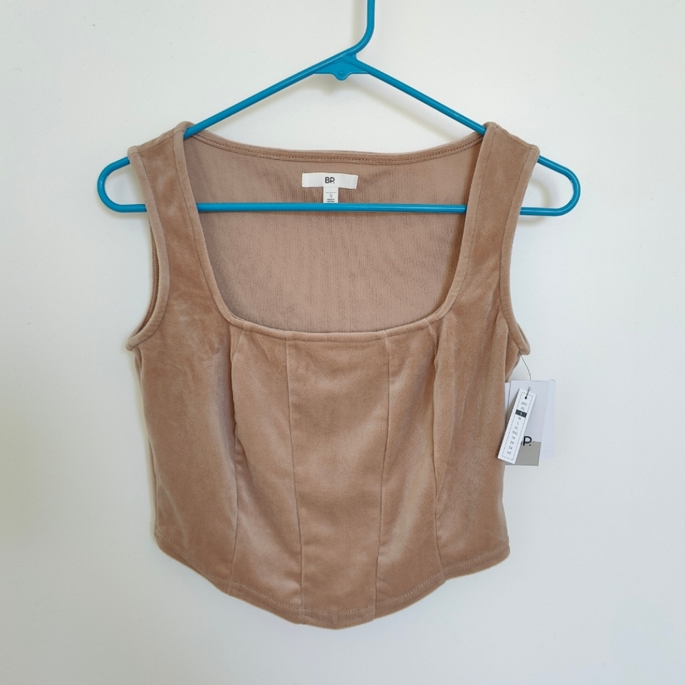 BP. Velour Wide Strap Camel Tan Cropped Bustier Tank Top